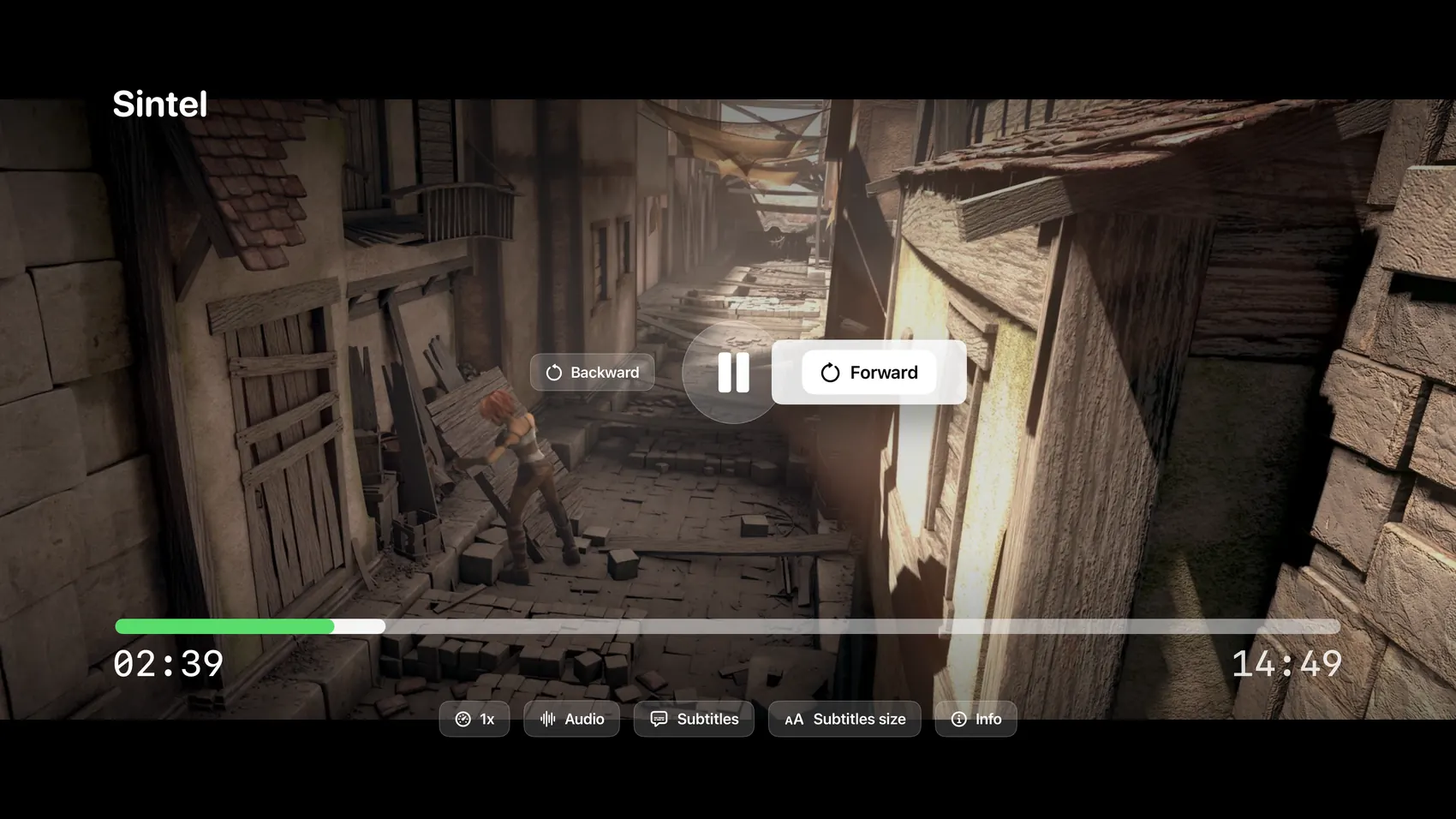 Flux IPTV on Apple&nbsp;TV: the video player with speed, audio, subtitle and info buttons